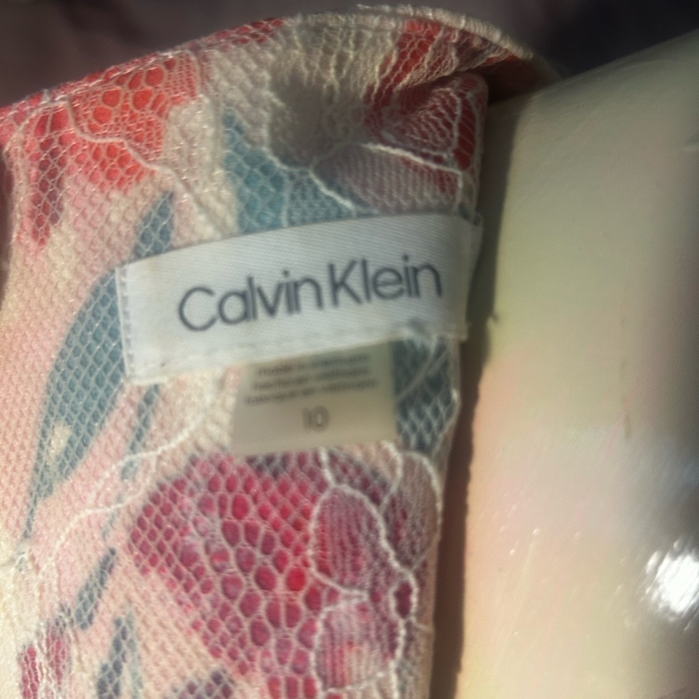 Calvin Klein Floral Midi Dress - Cream, Orange, Blue - Picture 11 of 12